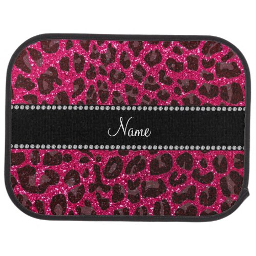 Custom name rose pink glitter leopard print car floor mat