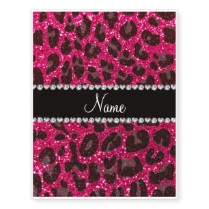 Custom name rose pink glitter leopard print temporary tattoos