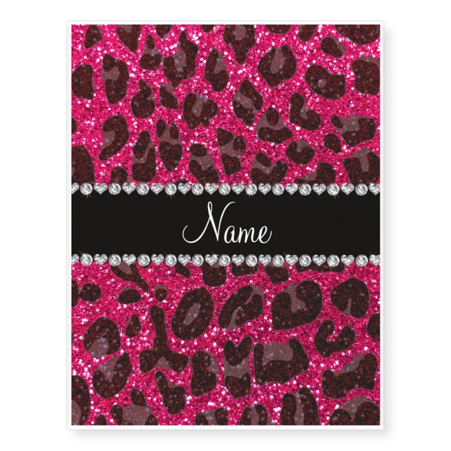 Custom name rose pink glitter leopard print temporary tattoos (Front)