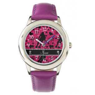Custom name rose pink glitter roller derby watch