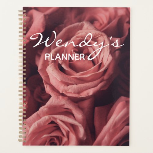 Custom Name Rose Planner Diary Womens Girls Pink