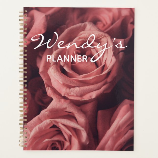 Custom Name Rose Planner Diary Womens Girls Pink (Front)