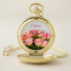 Custom Name Roses Pocket Watch