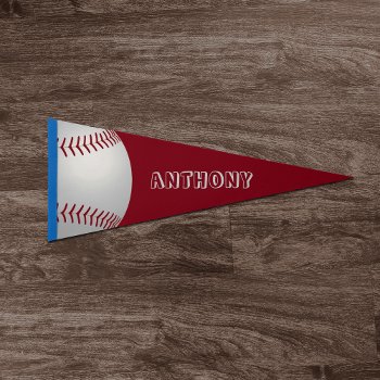 Custom Name Round Baseball Throw Pillow Pennant Flag by machomedesigns at Zazzle