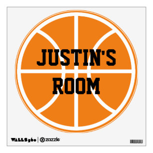 Custom name round basketball kid's bedroom wall decal