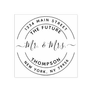 Custom Name & Round Return Address Future Mr & Mrs Rubber Stamp