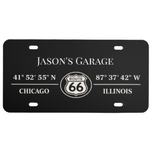 Custom Name Route 66 Blackout Garage License Plate