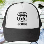 Custom Name Route 66 Sign Trucker Hat<br><div class="desc">Add your name and easily create your personalized Route 66 Trucker Hat. You can TRANSFER this DESIGN on other Zazzle products and adjust it to fit most of the Zazzle items. You can also click the CUSTOMIZE button to add, delete or change details like background color, text, font or some...</div>
