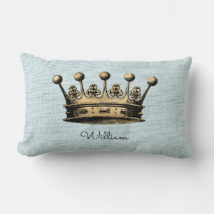 Custom Name Royal Vintage Gold Crown Home Decor Lumbar Pillow