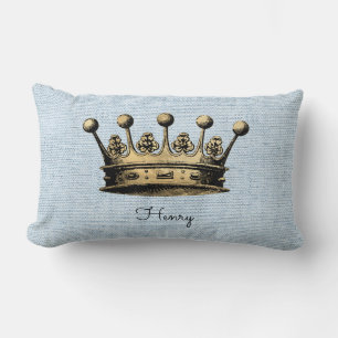 Custom Name Royal Vintage Gold Crown Home Decor Lumbar Pillow