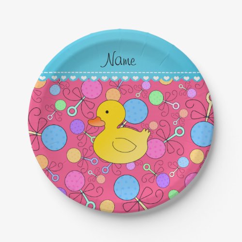 Custom name rubber duck pink baby rattles paper plates