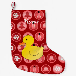 Custom name rubber duck red christmas circles small christmas stocking