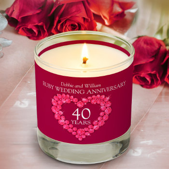 Custom Name Ruby Heart 40th Wedding Anniversary Scented Candle by mylittleedenweddings at Zazzle