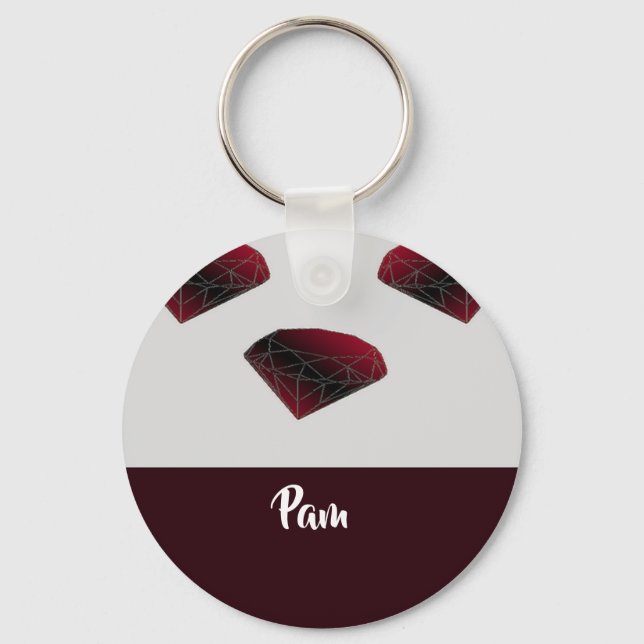 Custom name ruby red gemstones keychain (Front)