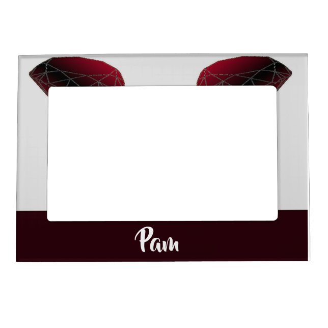Custom name ruby red gemstones magnetic frame (Front)