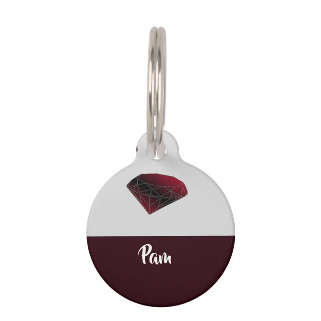 Custom name ruby red gemstones pet ID tag (Front)