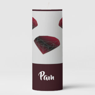 Custom name ruby red gemstones pillar candle