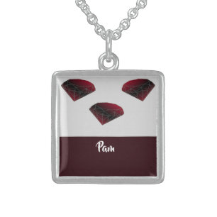 Custom name ruby red gemstones sterling silver necklace