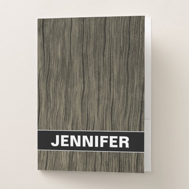 Custom Name + Rustic Faux Wood Look Pattern Pocket Folder (Front)