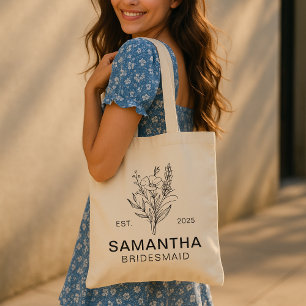 Custom Name Rustic Floral Bachelorette Party Favor Tote Bag