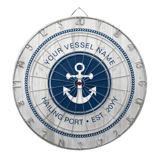 Custom Name Rustic Nautical Anchor Personalized Dart Board (Front)