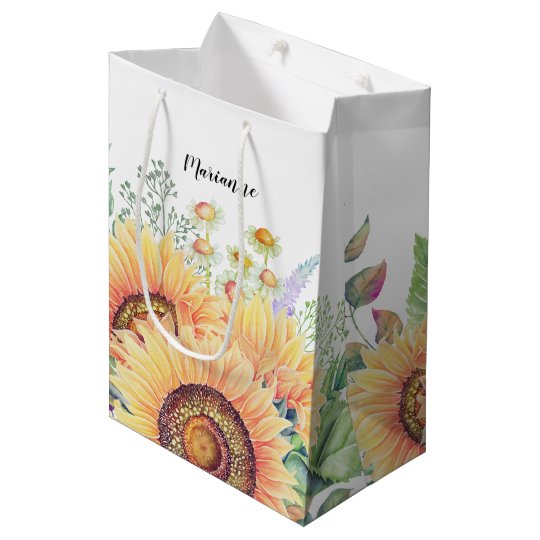 Custom Name Rustic Sunflower Wedding Favor Bags