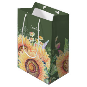 Custom Name Rustic Sunflowers Wedding Medium Gift Bag