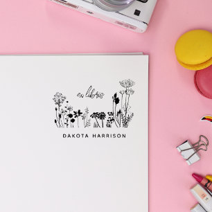 Custom Name Rustic Wildflowers Book  Rubber Stamp