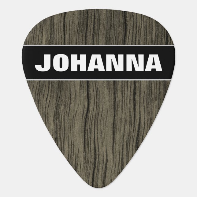 Custom Name + Rustic Wood Look Pattern Guitar Pick (Front)