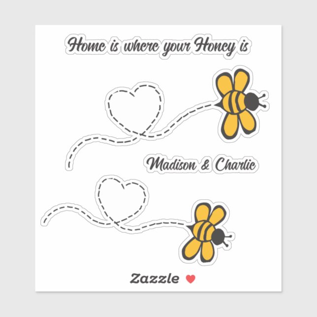 Custom Name(s) & Text Happy Love Bees Sticker (Sheet)