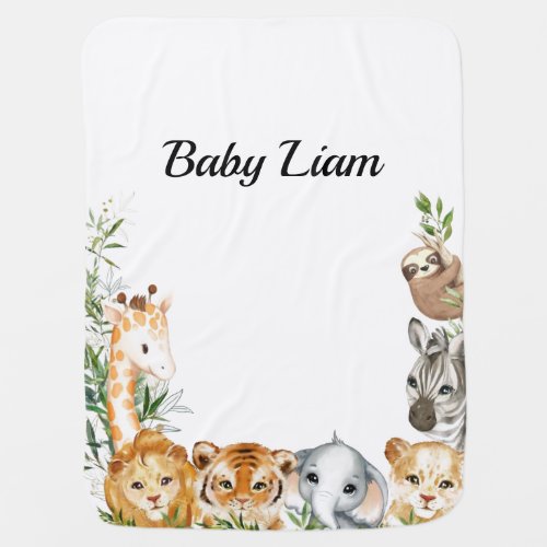 Custom name safari animal  baby blanket