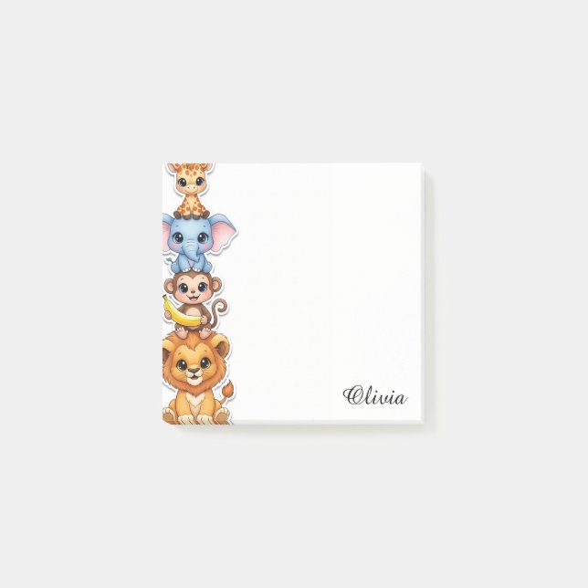 Custom Name Safari Animal Watercolor Sticky Notes (Front)