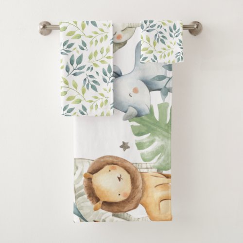 Custom name safari animals colorful towel set