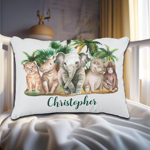 Custom Name Safari Animals Palm Trees Accent Pillow