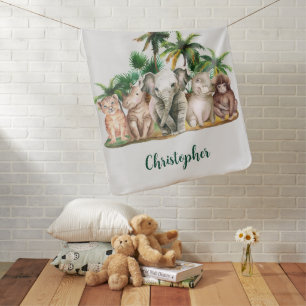 Custom Name Safari Animals Palm Trees Baby Blanket