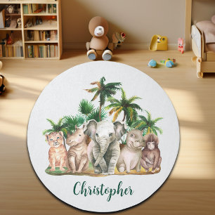 Custom Name Safari Animals Palm Trees Rug
