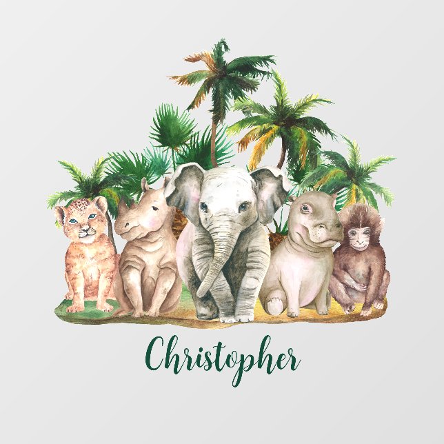 Custom Name Safari Animals Palm Trees Wall Decal (Front)