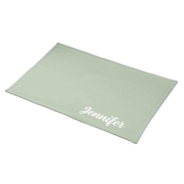 Custom name sage green modern cloth placemat (On Table)