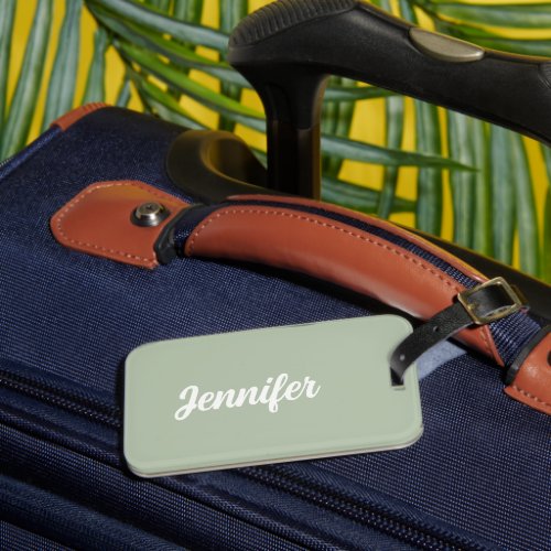 Custom name sage green modern luggage tag