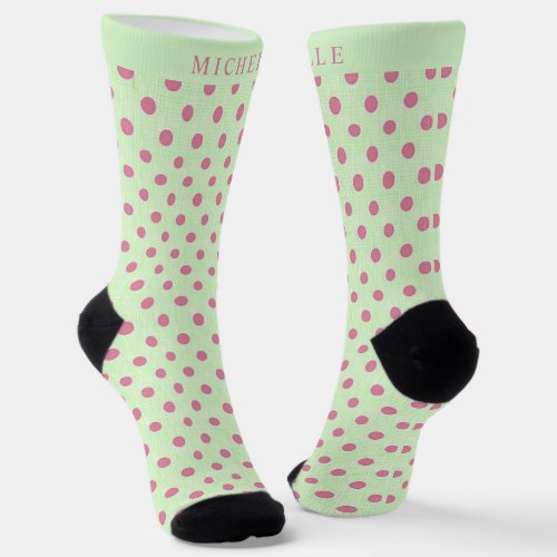 Custom Name Sage Green Pink Crew Socks