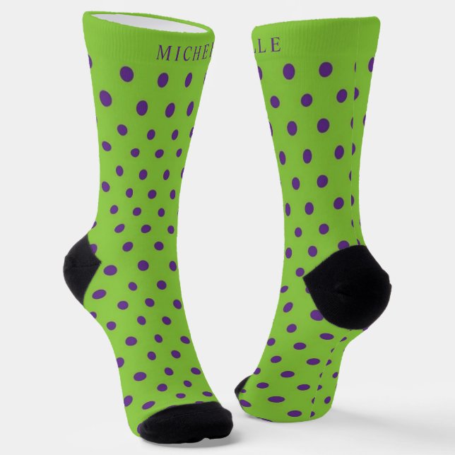 Custom Name Sage Green Purple Blue Crew Socks (Angled)