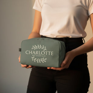 Custom Name Sage Makeup Bag for Bridesmaid Gift