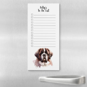 Custom Name Saint Bernard Watercolor To Do List Magnetic Notepad