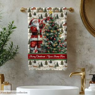 Custom Name Santa Claus Bath Towel Gift Set
