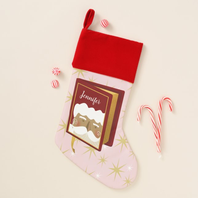 Custom Name Santa Claus Christmas Carol Book Stars Christmas Stocking (Front)