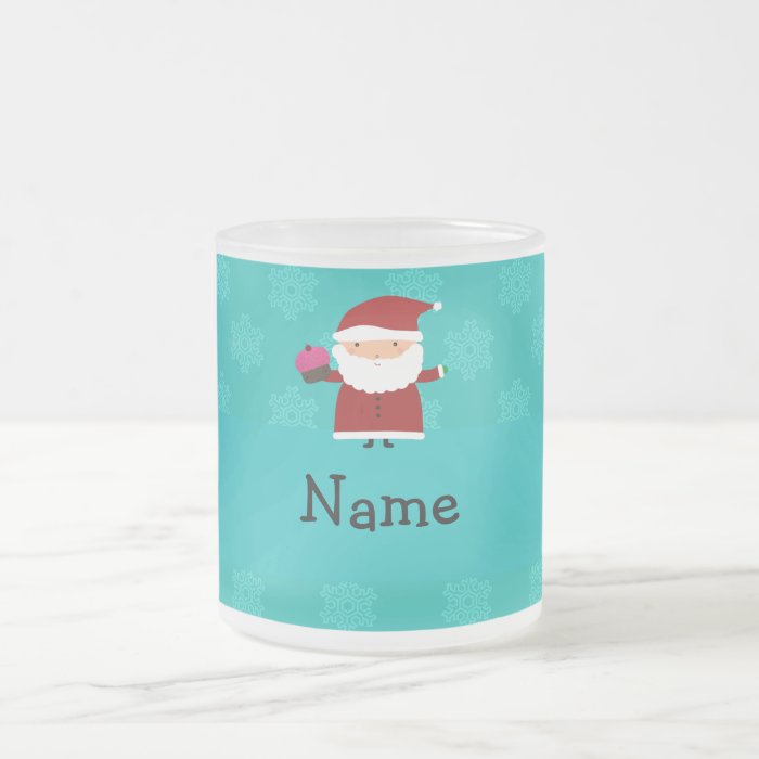 Custom name santa cupcake turquoise snowflakes coffee mugs