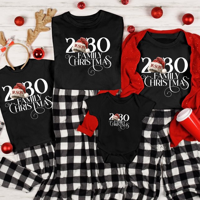 Custom Name Santa Hat Christmas Family Matching T-Shirt (Creator Uploaded)