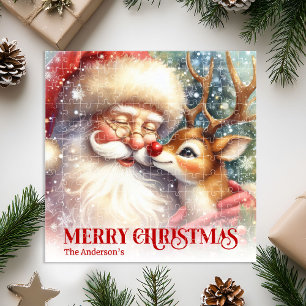 Custom Name Santa Rudolph Christmas Jigsaw Kids Puzzle