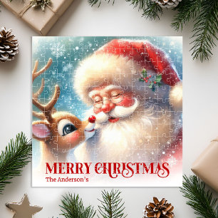 Custom Name Santa Rudolph Christmas Kids Gift Jigsaw Puzzle