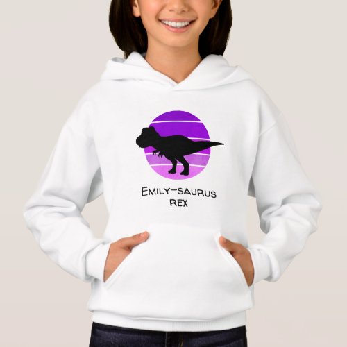 Custom name saurus t rex purple pink dinosaur girl hoodie